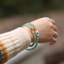 Wizock Shell Evil Eye/Aventurine/Citrine Bracelets Stretch Wrap Beaded Bracelets for Women Healing Crystals Jewelry Protection and Prosperity Good Luck Gifts