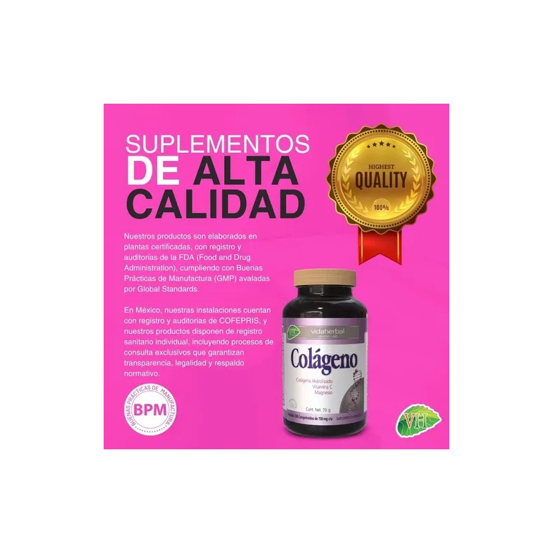 Colageno Vida Herbal, Tabletas, Colageno Hidrolizado