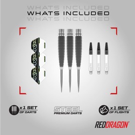 RED DRAGON Ikon 1.1 25 Gram Professional Tungsten Steeltip Darts Set with Flights and Stems