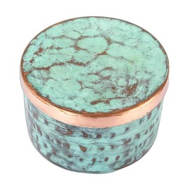 NOVICA Handcrafted Copper Keepsake Box Hammered Petite Metallic Green Mexico Decor Accessories Decorative Boxes Hacienda 'Antique Patina'