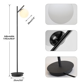 Fulesi Modern Floor Lamp for Living Room Retro Vintage Tall Standing Lamp Mid Century Black Freestanding Lamp Contemporary Glass Floor Lamps for Bedroom Office Hotel