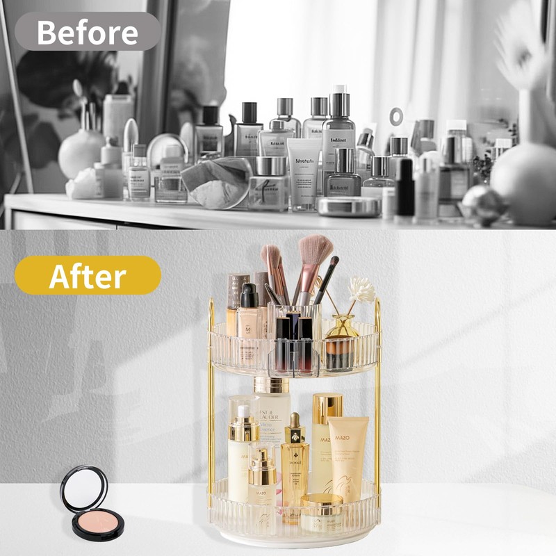 Asayuee 360 Rotating Makeup Organizer,2 Tier Large Capacity Make Up