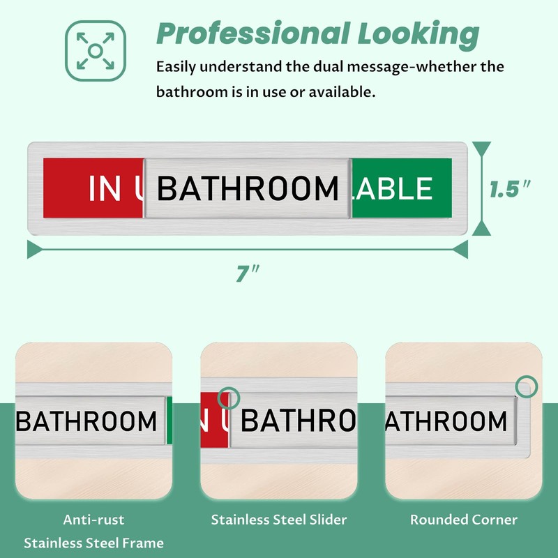 Bathroom Sliding Door Signs, In Use/Available Slider Sign Brushed Silver