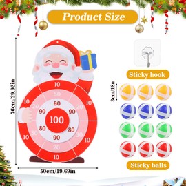 LOMIMOS Christmas Dart Board Set, 76x50 CM Santa Claus Felt Dartboard Game Set for Kids with 12 Sticky Balls Indoor & Outdoor Game Party Favors Fun Activity Supplies