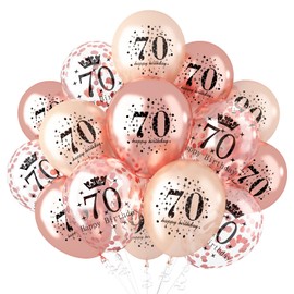 70th Birthday Balloons, Rose Gold Happy 70th Birthday Latex Balloons Confetti Balloons, Chrome Rose Gold 70th Birthday Party Decorations for Women Her, 70th Birthday Anniversary Decor Supplies 12 inch