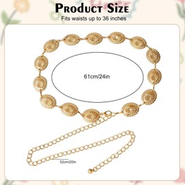 SJDOFU Chain Belt, Western Waist Chain Belt, Country Vintage Daisy Chain Belt Western Metal Concho Belt Adjustable Boho Waist Chain for Women Dresses Jeans(Gold)