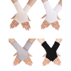 Bememo 4 Paar UV Schutz Handschuhe Handgelenk Länge Sonnen Block Fahren Handschuhe Unisex Fingerlose Handschuhe (Farbe Set 1)