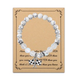 BNQL Racing Flags Bracelet Racing Gifts Car Racer Gifts Racing Flag Jewelry Drag Racing Gift Race Day Gift Racing Charm Bracelet, 7 inches, Natural Beads, no gemstone