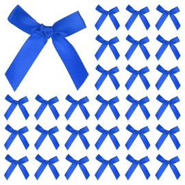 M METERXITY 50-Pack Mini Craft Ribbon Bow 1.6x1.6 Inch Checkered Fabric Satin Ribbon Bows Boutique for Craft DIY/Treat Bags/Hair Bow Sewing/Wedding/Birthday/Party/Christmas [Dark Blue]