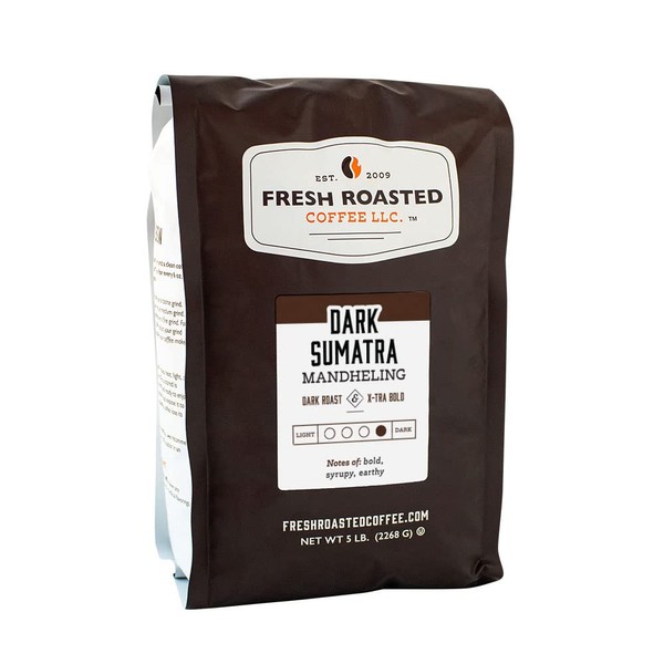 Fresh Roasted Coffee, Dark Sumatra Mandheling, 5 lb (80 oz), Dark Roast, Kosher, Whole Bean