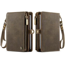 Passport Holder Wallet, RFID Blocking Travel Organizer with 12 Card Slots, Zippered Coin Pocket & Detachable Wrist Strap Secure Magnetic Closure Passport Case for Men & Women (Brown)