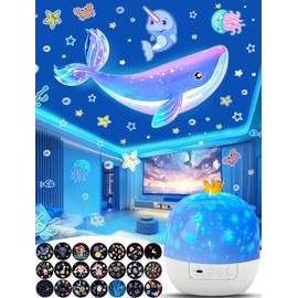 Projector Night Light for Kids + 21 Sets of Films, Kids Night Light Projector for Bedroom, Ceiling, Star Galaxy Projector with 360° Rotation, Dimmable for Baby Girls, Christmas, Nursery, Room Decor