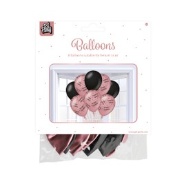 PD-Party 7023413 Classy Party Balloons Natural Rubber (Latex) Birthday Celebration Party Decoration - Happy Birthday, Pack of 8, Rose/Black, 30 cm Length x 30 cm Width x 30 cm Height