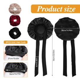 Bonnet Sleep Cap for the Night, Sleep Cap Hair with 3 Hair Elastics, Silk Sleep Cap with Elastic Band, Silk Hood for Sleeping Long Hair, Sleep Cap Silk Bonnet for Night Everyday (Black)