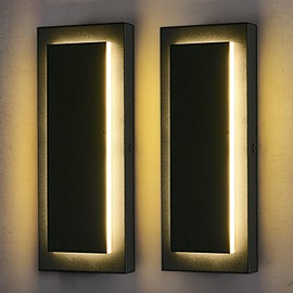 BOXCUPIN Modern Outdoor Wall Lights 2 Pack, Black Waterproof LED Outdoor Wall Sconce, Front Porch Light Exterior Lights Fixture for House Entrance, 3000K Warm White,11.8 in