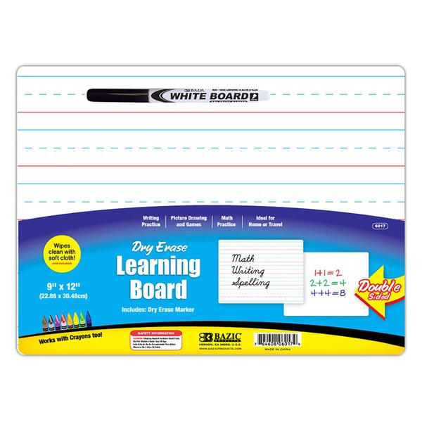 BAZIC Dry Erase Lap Board 9"x12" & Marker, Double Sided
