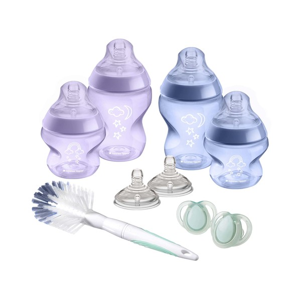 Tommee Tippee Closer to Nature Newborn Anti-Colic Baby Bottle Starter Kit, Breast-Like Teats for a Natural Latch, Anti-Colic Valve, Mixed Sizes, Purple