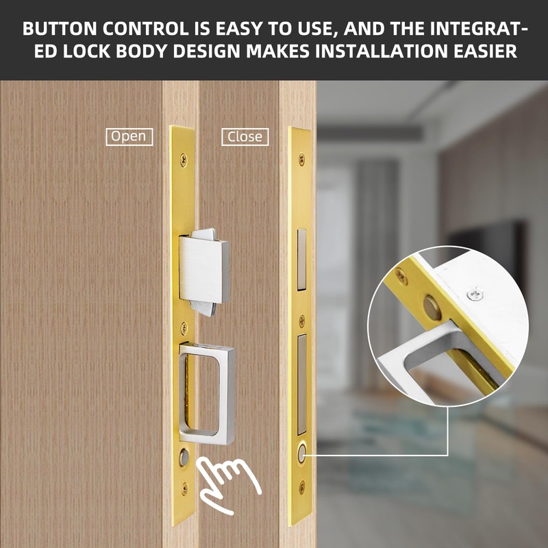 Pocket Door Privacy Lock,Modern Rectangular Pocket Door Hardware, Finger Flush