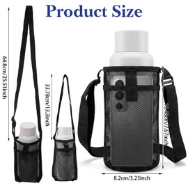 3 PCS Mesh Water Bottle Holder with Strap and Pocket, Adjustable Shoulder Strap Crossbody Water Bottle Sling Bag Convenient Waterbottle Carrier Nylon Light Waters Bottles Bag for Walking Sports Hiking