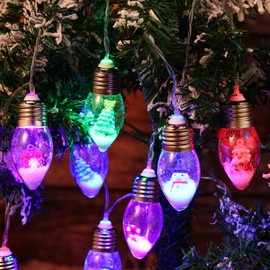 Aurelema Christmas Snow Globe Bulb String Lights 6.5ft 10 LED Lights with Tree Snow Cute Ornaments Christmas Bedroom Decor for Xmas Tree Mantel Home Battery Operated(Multi Color,2 Pcs)