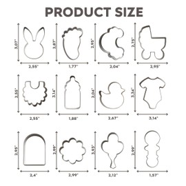 12PCS Silver Stainless Steel Cookie Cutters Set – 2–3.5 Inch Baby Shower Durable Food-Grade Material Cutter Adorable Shapes Perfect for Gender Reveal & Celebrations