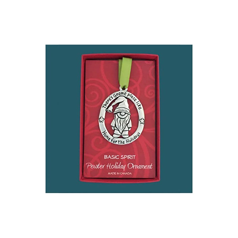Basic Spirit Gnome Pewter Ornament with Santa Hat for Holiday