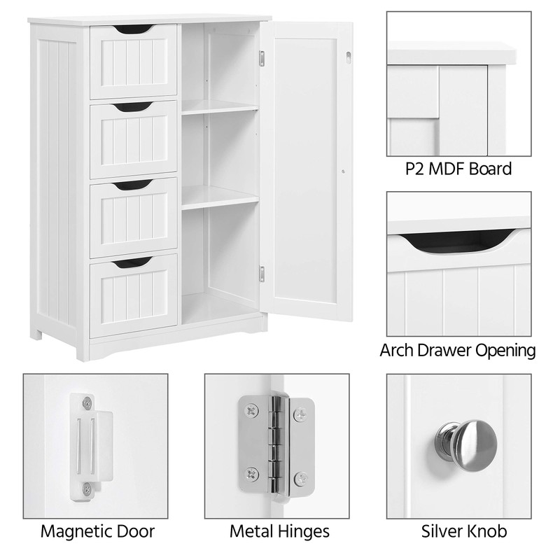 Yaheetech Wooden Floor Cabinet, Side Storage Organizer with 4 Drawers