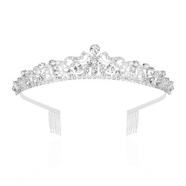 CAVETEE Princess Headband for Women, Princess Crown Quinceanera Headpieces Birthday Decoration for Wedding Birthday Party (silver)