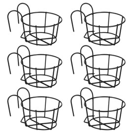 Tideme 6 PCS Round Hanging Railing Planters, Hanging Flower Stand Iron Baskets, Hanging Flower Pot Holder, Metal Rack Fence Shelf Plant Holder with Hooks for Balconies, Gardens, Indoor Spaces