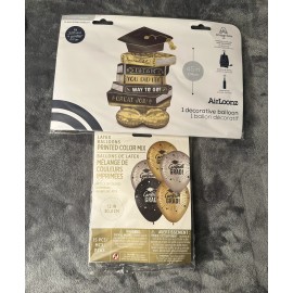 Anagram Graduation Balloons Party College Foil Latex Jumbo Books Hat Black Gold Silver