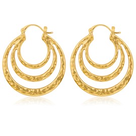 LILIE&WHITE Gold Fan-shaped Hammered Hoop Earrings for Women Hypoallergenic Earrings Fashion Earrings Gift Earrings