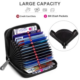 Badiya Genuine Leather Credit Card Holder for Women RFID Blocking Accordion Small Card Case Wallet