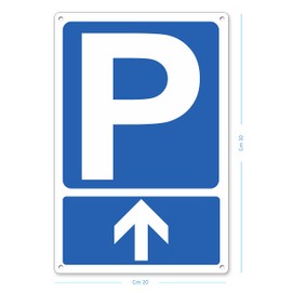 Pubblimania Parking Sign with Whistle, 3mm Composite Aluminium For Outdoor or Indoor Use (Parking Arrow Forward 20x30)