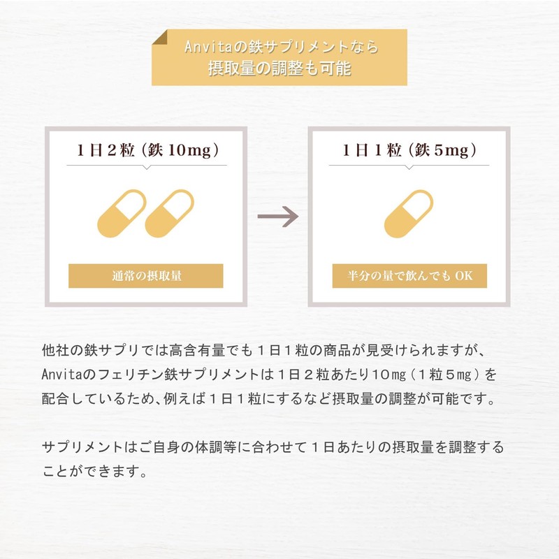ANVITA（アンビータ）フェリチン鉄・貯蔵鉄、まめ鉄®、米国の有機認証：USDA オーガニック、大豆由来、10㎎/日 5mg×60粒 1ヵ月分
