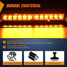Nilight 12LED Traffic Advisor Strobe Light Bar Amber Emergency Warning Hazard Safety Dash Front/Rear Windshield Flashing Lights for Cars Trucks Police Firefighter Plow Construction Vehicles