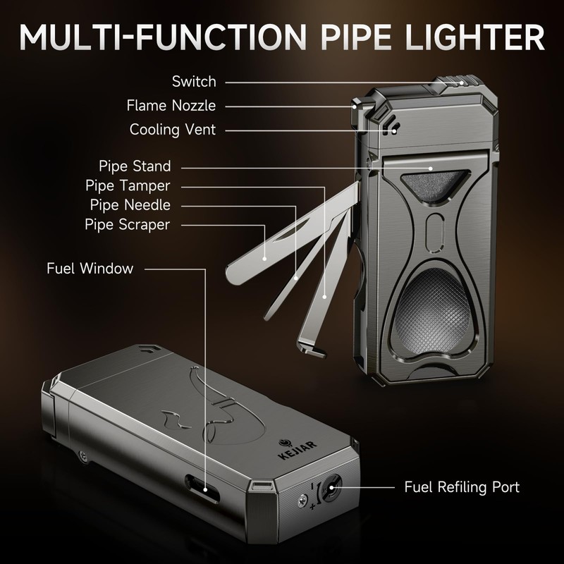 KEJIAR Pipe Lighter ，4 in 1 Soft Flame Lighter with