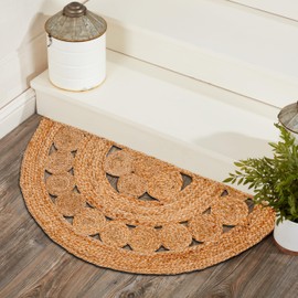 RIANGI Boho Braided 1.5x3 Area Rug - Jute Natural Fiber Half Round Rug for Living Room Entryway, Farmhouse, Home, Indoor Rugs Jute Door mat for Bathroom, Kitchen (Floral, 1.5 X 3 ft)