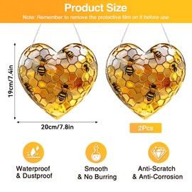 2Pcs Honeycomb Heart Suncatcher,Bee Window Hanging Decoration,Stained Glass Effect Acrylic Ornament,Garden Bee Lover Gift,Sun Catchers for Windows Beehive Home Indoor Outdoor Garden Decor