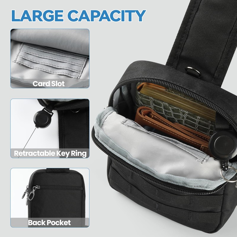 Sling Bag, Tactical Anti Theft Crossbody Bag with Zipper Lock