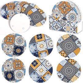 6-Pack Absorbent Round Wooden Coasters, Non-Slip Padded Base, Durable Coasters for Coffee Tabletop Protectors,Home Decor, for Living Room, Office, Kitchen, or Outdoor Use (6-Pack Style B)