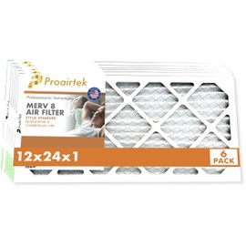 Proairtek AF12241M08SWH Model 12x24x1 Pack of 6 Air Filters, MERV 8; Ideal for Anyone Wanting Crisp Air in Their Home