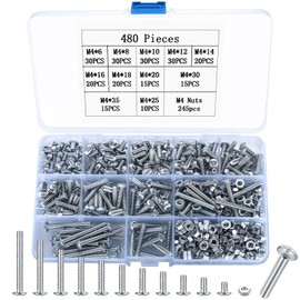 480 Piece M4 Screws Set, Pan Head Screws Nuts Set, Stainless Steel Machine Screws Assortment, Phillips Screws with Nuts for Repair Industrial Bicycle Screws (M4)
