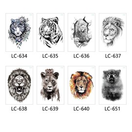 Glaryyears Tiger Lion Temporary Tattoo for Men Women Adults, 8-Pack Forest Animal Design Fake Tattoos Sticker, Water Transfer Long-lasting Realistic Tattoos for Body Arm Leg Chest Back