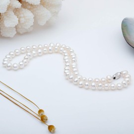 VIKI LYNN 8-9mm Pearl Necklace AAA Freshwater Cultured Pearl Sterling Silver Jewelry for Women-56cm