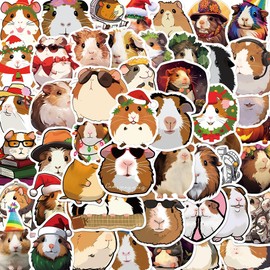 Cute Guinea Pig Stickers, 50PCS Funny Cartoon Hamster Decals for Water Bottle Luggage Loptop Game Console, Waterproof Vinyl Cavy Pet Stickers for Boys Girls