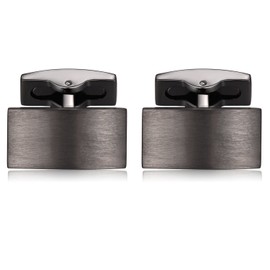 Honey Bear Mens Rectangle Stainless Steel Business Wedding Cufflinks (Black)