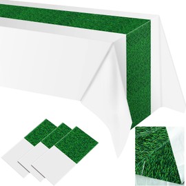 Remagr 3 Pieces Plastic Golf Table Cloth Grass Table Runner Football Sports Table Cover Disposable Table Cover for Baby Shower Birthday Tabletop 54 x 108 Inch