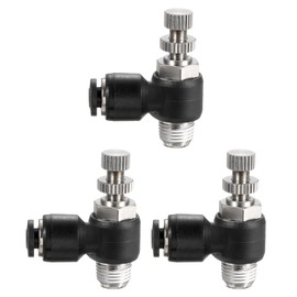 sourcing map 3pcs SL4-NPT1/8 Air Flow Control Valve Push to Connect Fitting 1/4 Inch OD 1/8 Inch NPT 90 Degree Elbow Air Hose Control Valve Fitting Push Lock, Black