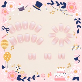 Bellelfin Press on Nails Short Square Ombre Fake Nails Cute False Nails Full Cover Acrylic Glue on Nails for Women Girls,24Pcs