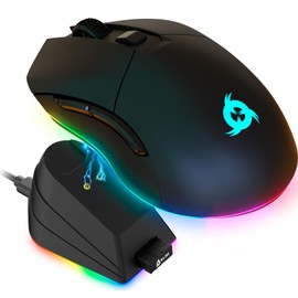 KLIM Blaze Pro Rechargeable Wireless Gaming Mouse with Charging Dock RGB - New Version - High-Precision Sensor and Long-Lasting Battery - Up to 6000 DPI - Great PC Gaming Mouse Wireless